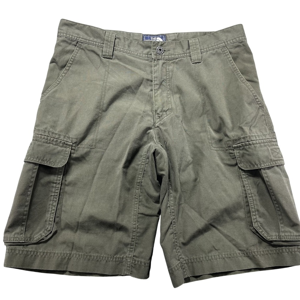 The North Face Shorts Mens 32 Green Canvas Cargo 10" Inseam Outdoor Hiking